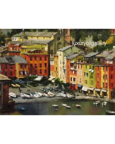 ציור שמן מבט על מעגן סירות בונציה